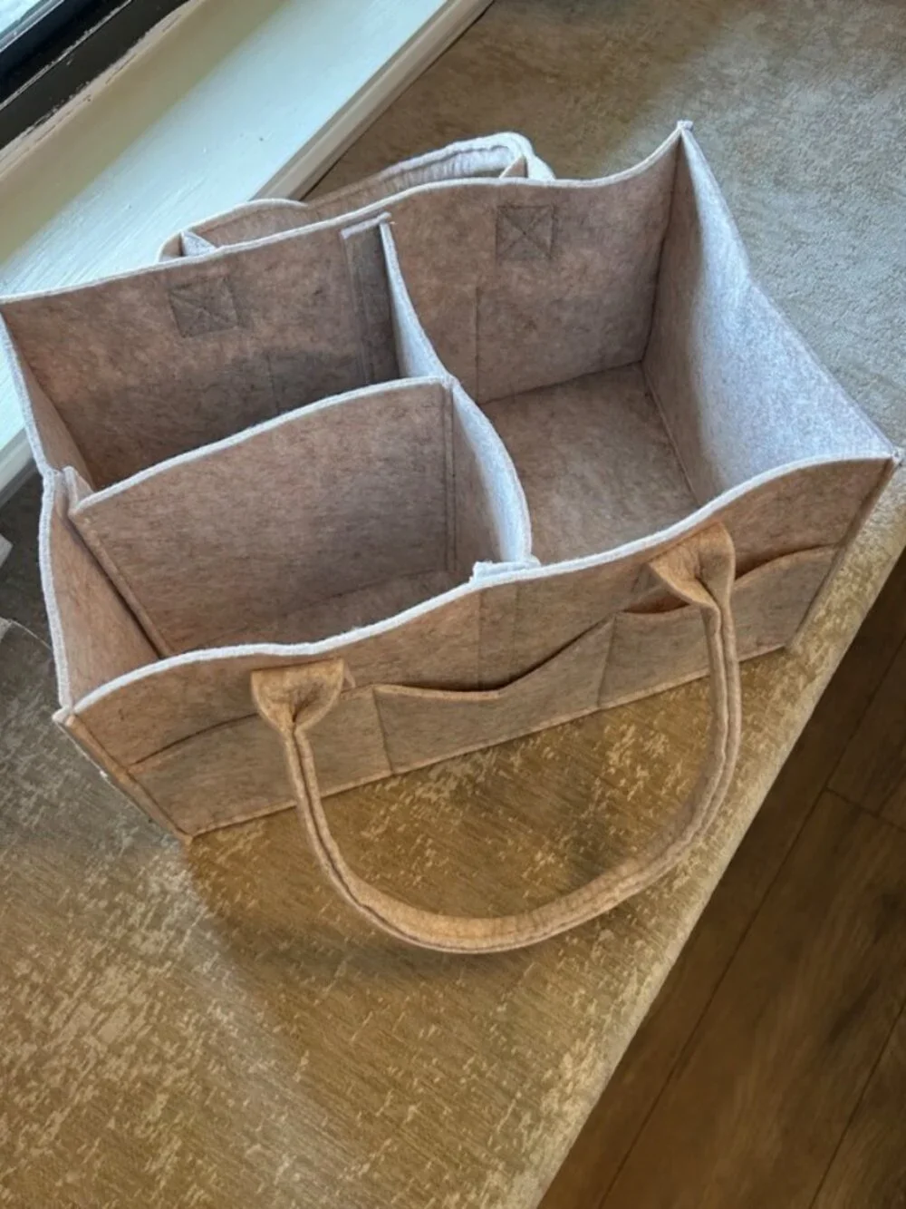 Baby Diaper Caddy Organizer - Beige Felt Nursery Storage Tote